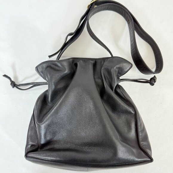 Loewe Flamenco Anagram Shoulder Bag Crossbody Drawstring Nappa Leather Black - Picture 4 of 12